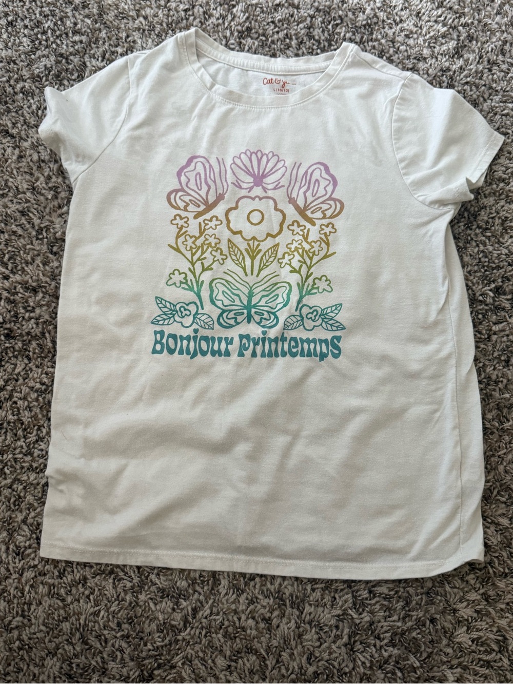 Cat & Jack White Tee with Pastel Floral 'Bonjour Printemps' Graphic